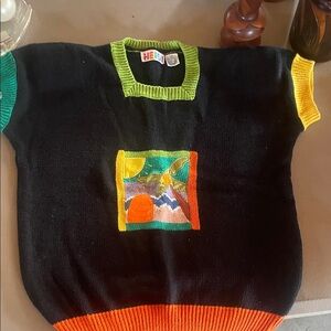 Colorful Graphic Knit Sweater With Shoulder Pads!